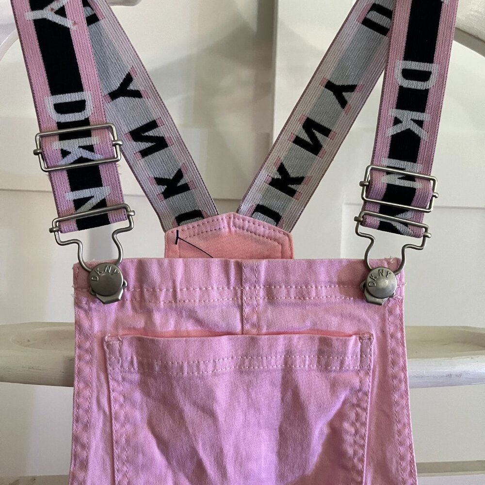 BNWT DKNY Denim Jeans Shorts Overalls w/Suspenders (12) in pink smoke - Picture 5 of 7